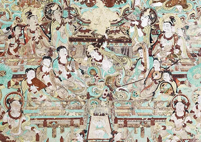 图为莫高窟第112窟南壁壁画“反弹琵琶乐舞图”。这幅壁画是多元文化交流融合的艺术结晶,鲜明体现了中华文明海纳百川、开放包容的广阔胸襟。 敦煌研究院供图.jpg